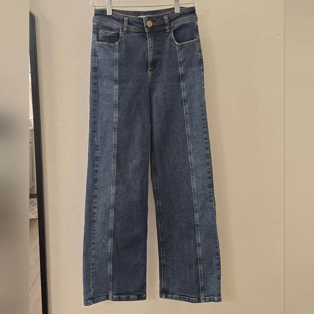 Chelsea & Violet Wide-Leg Front-Seam Dark Blue Jeans